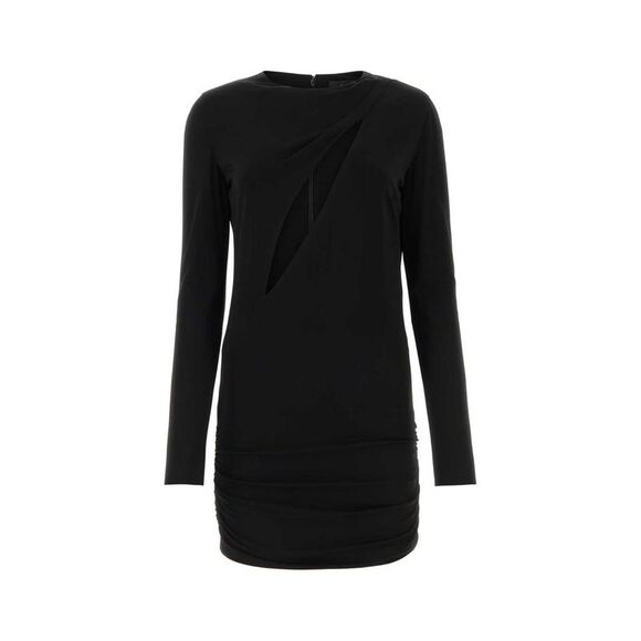 VERSACE Asymmetrical Cutout Ruched Long Sleeve Dress Women BLACK Dresses